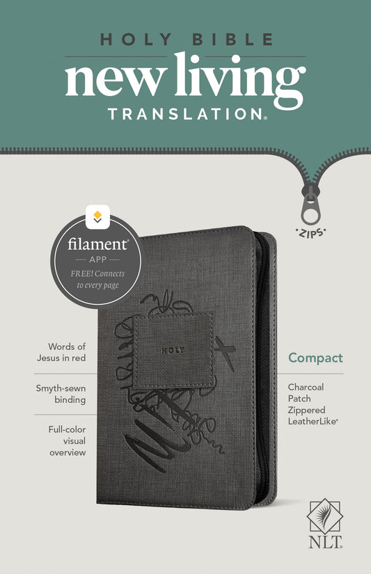 NLT Compact Zipper Bible, Filament Enabled Edition, Charcoal - Re-vived
