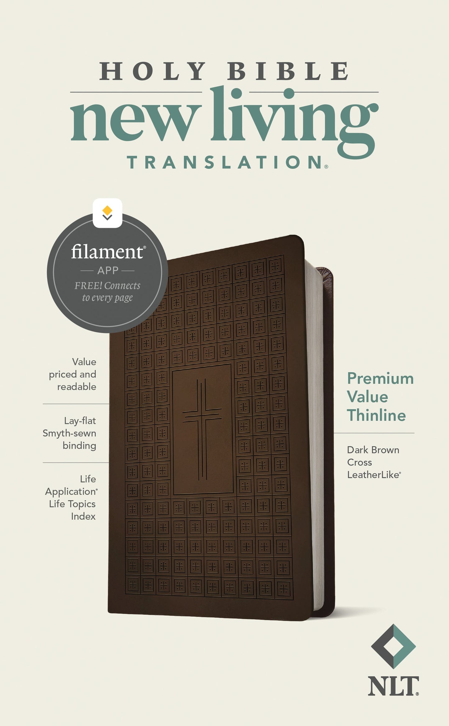 NLT Premium Value Thinline Bible, Filament Edition, Brown - Re-vived