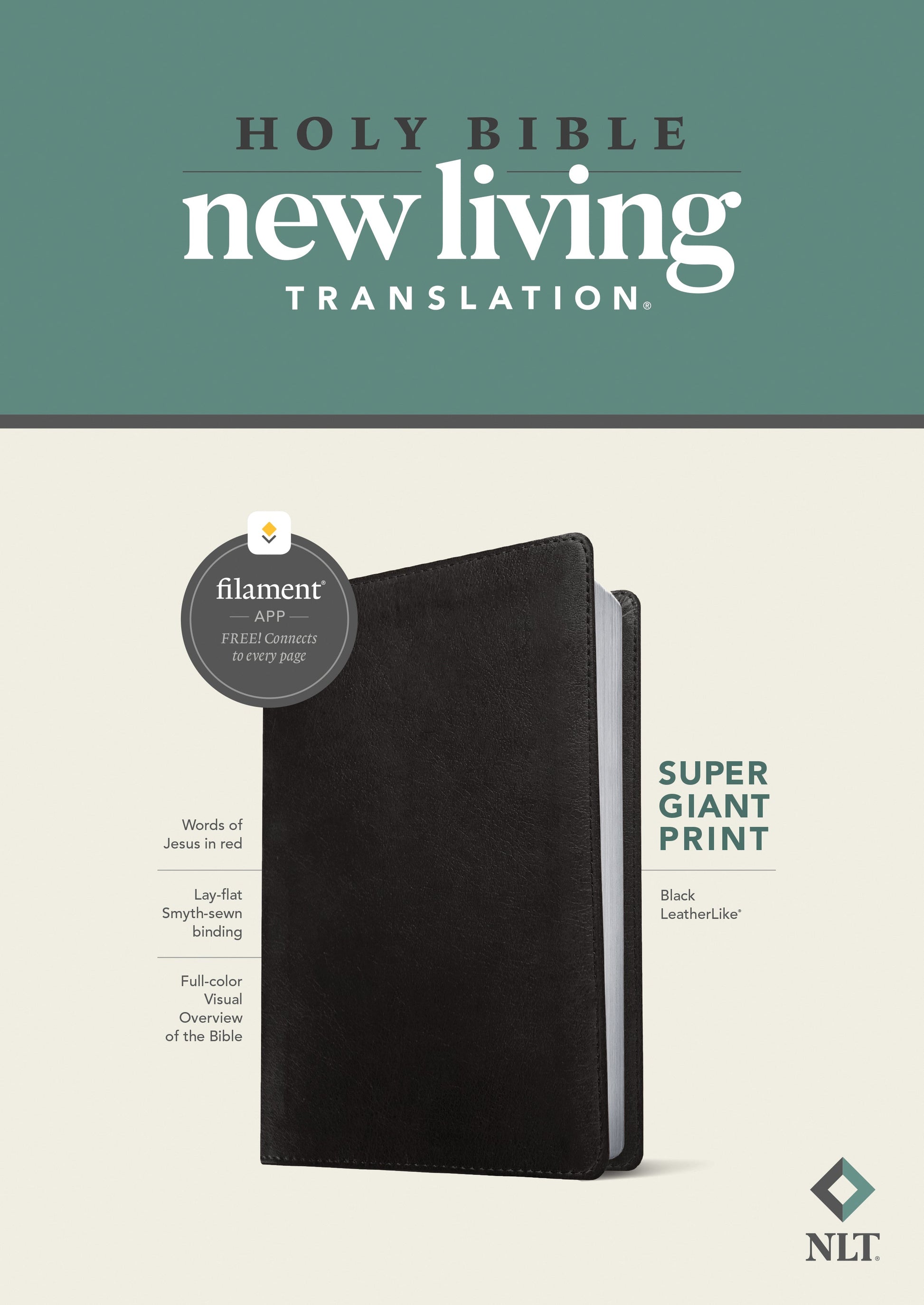 NLT Super Giant Print Bible, Filament Edition, Black - Re-vived