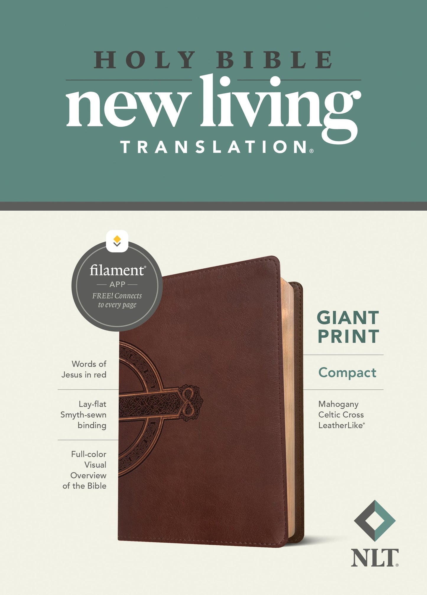 NLT Compact Giant Print Bible, Filament Edition, Mahogany - Re-vived