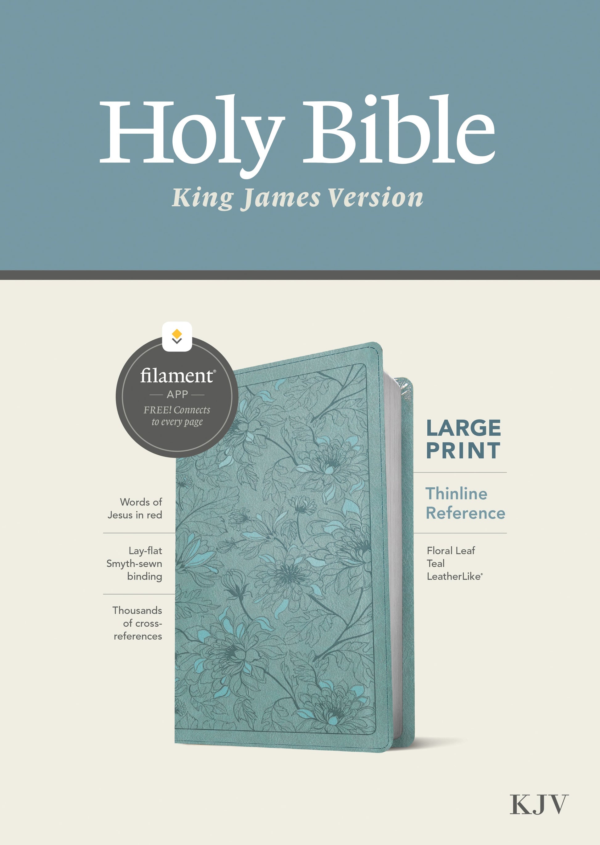 KJV Large Print Thinline Reference Bible, Filament Enabled Edition (Red Letter, Leatherlike, Floral Leaf Teal) - Re-vived