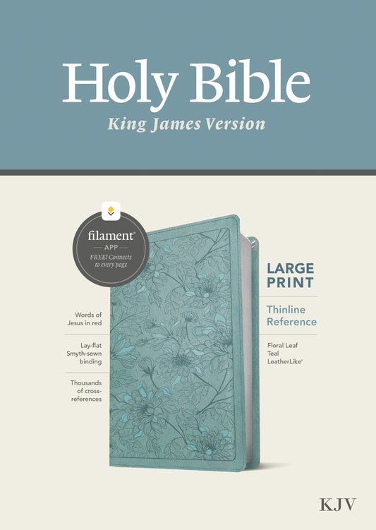 KJV Large Print Thinline Reference Bible, Filament Enabled Edition (Red Letter, Leatherlike, Floral Leaf Teal) - Re-vived