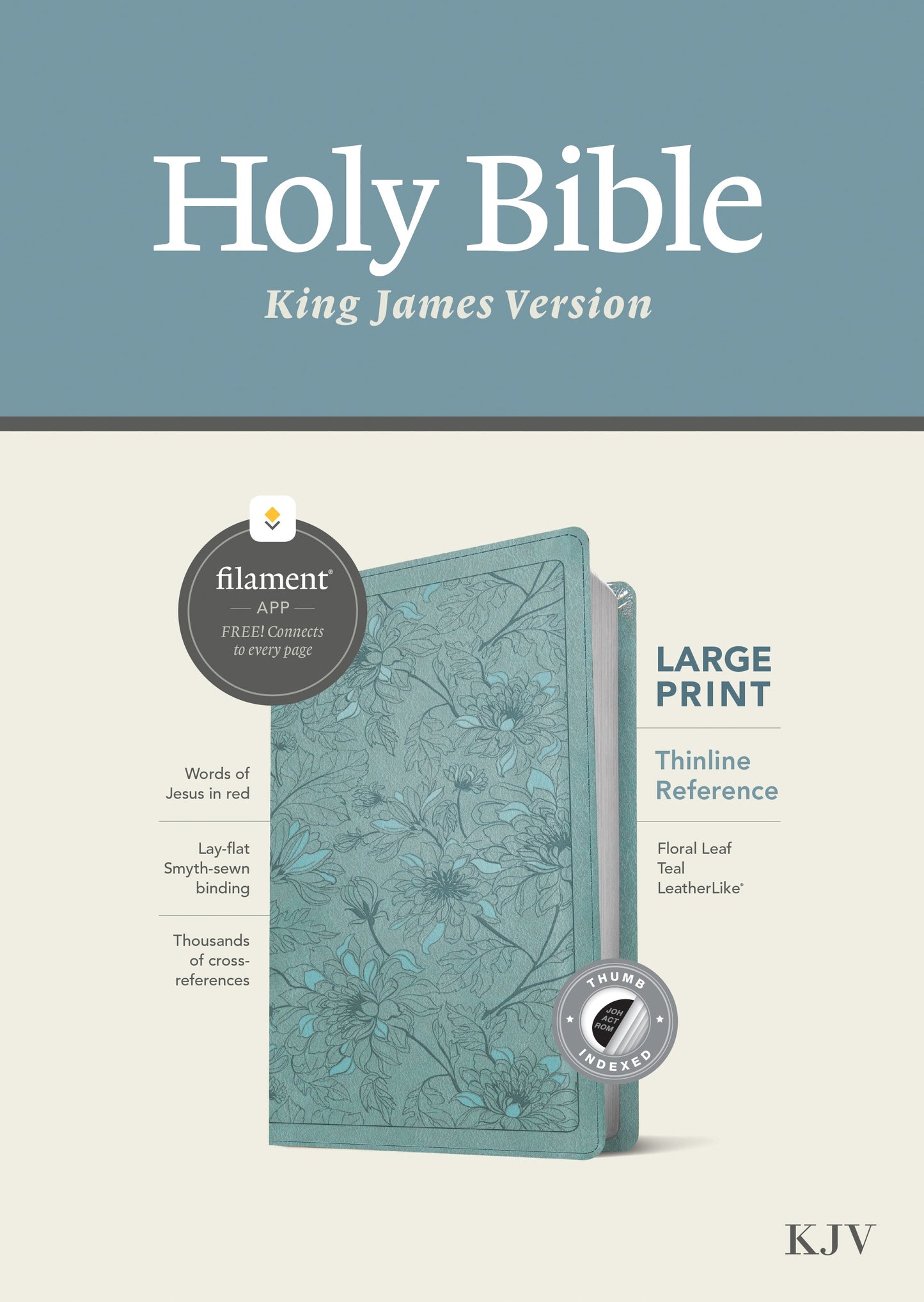 KJV Large Print Thinline Reference Bible, Filament Enabled Edition (Red Letter, Leatherlike, Floral Leaf Teal, Indexed) - Re-vived
