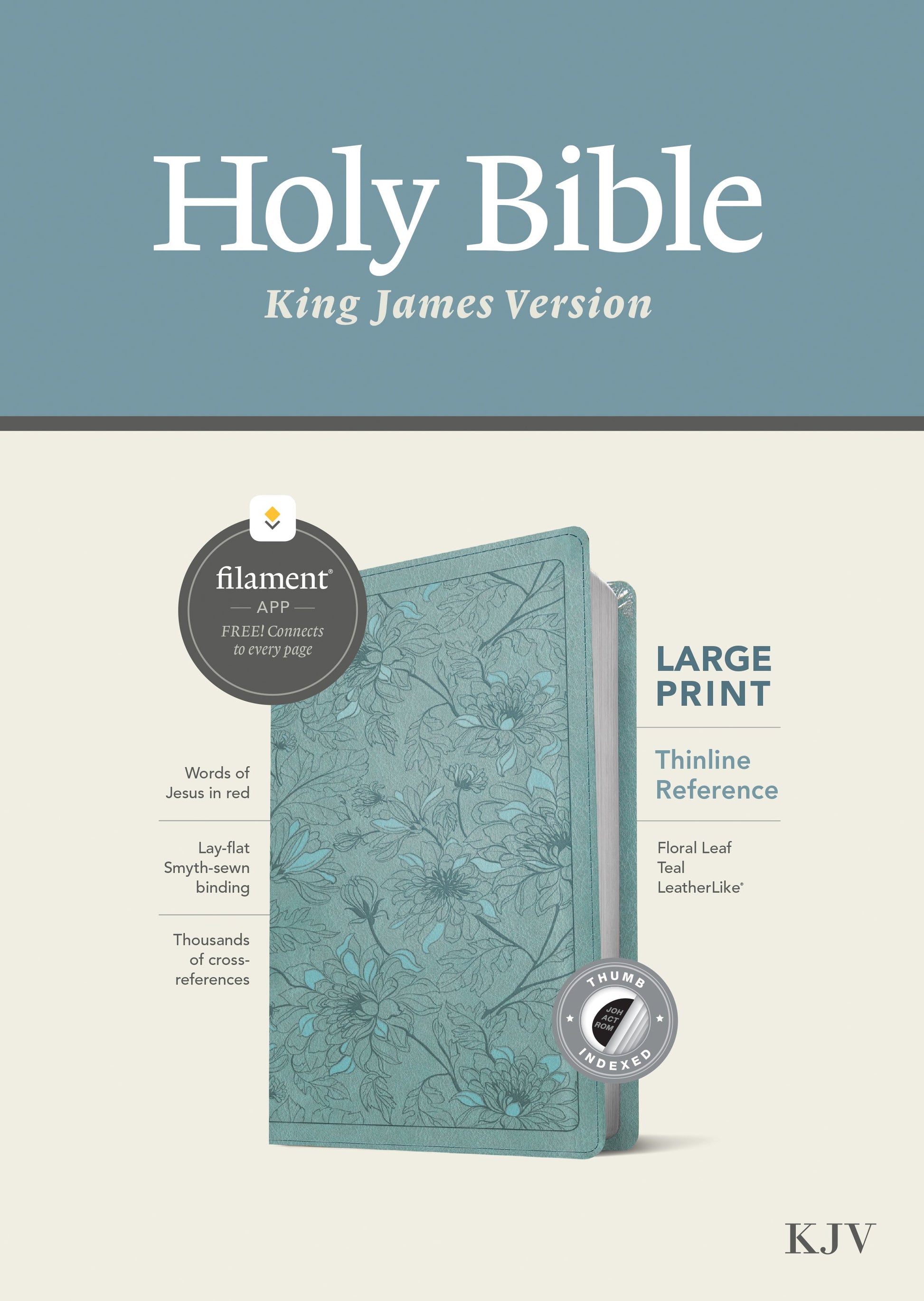 KJV Large Print Thinline Reference Bible, Filament Enabled Edition (Red Letter, Leatherlike, Floral Leaf Teal, Indexed) - Re-vived