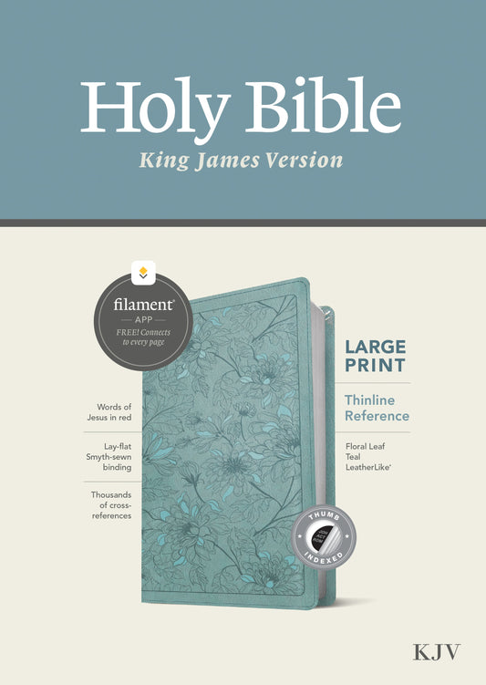 KJV Large Print Thinline Reference Bible, Filament Enabled Edition (Red Letter, Leatherlike, Floral Leaf Teal, Indexed) - Re-vived