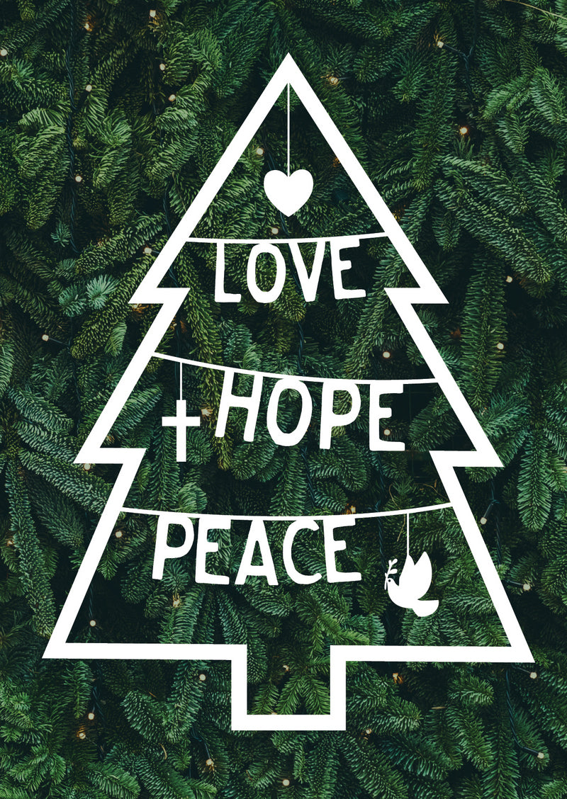Love, Hope, Peace Christmas Tree Cards (pack of 6) - Re-vived