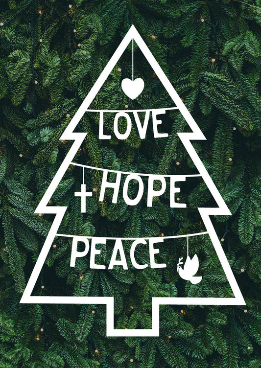Love, Hope, Peace Christmas Tree Cards (pack of 6) - Re-vived