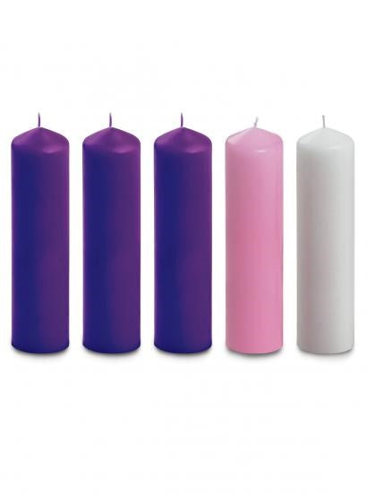 Advent Candle Set 8" x 2" - 3 Purple, 1 Pink, 1 White - Re-vived
