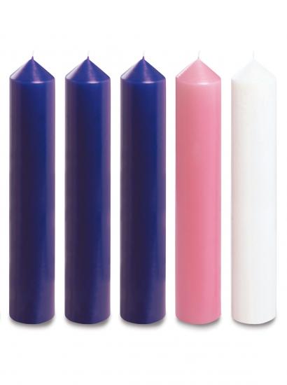 Advent Candle Set 12" x 2" - 3 Purple, 1 Pink, 1 White - Re-vived