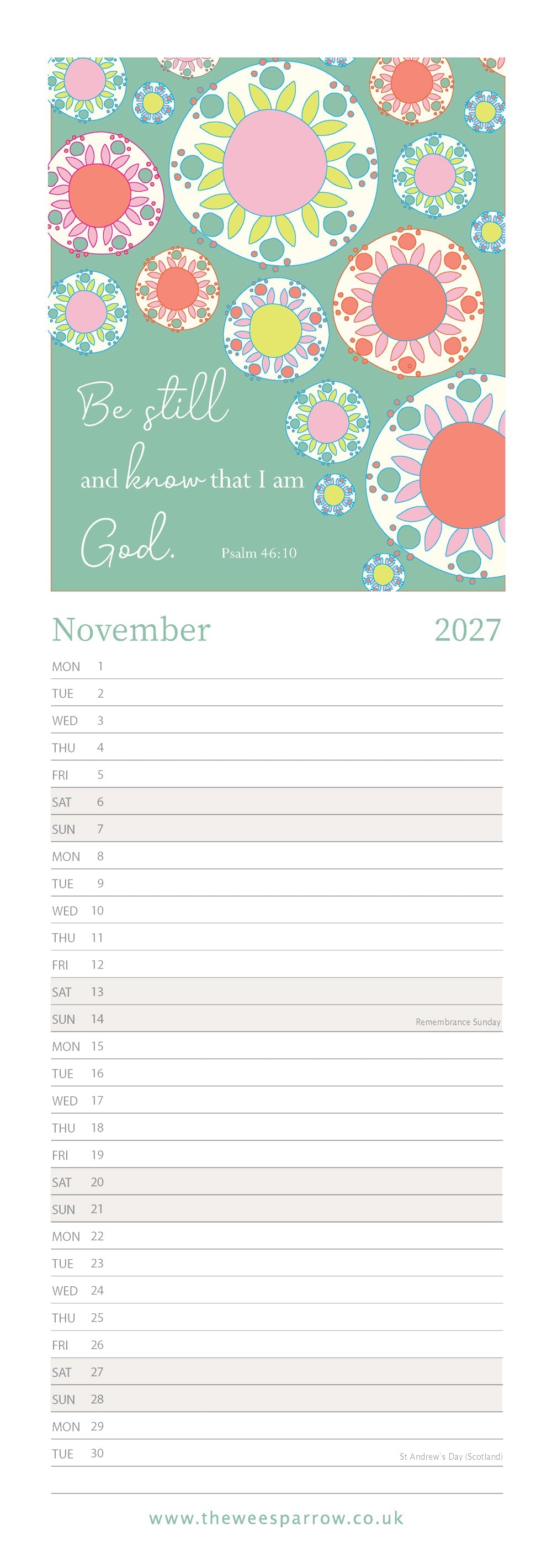 The Wee Sparrow 2027 Calendar (A3 slimline)