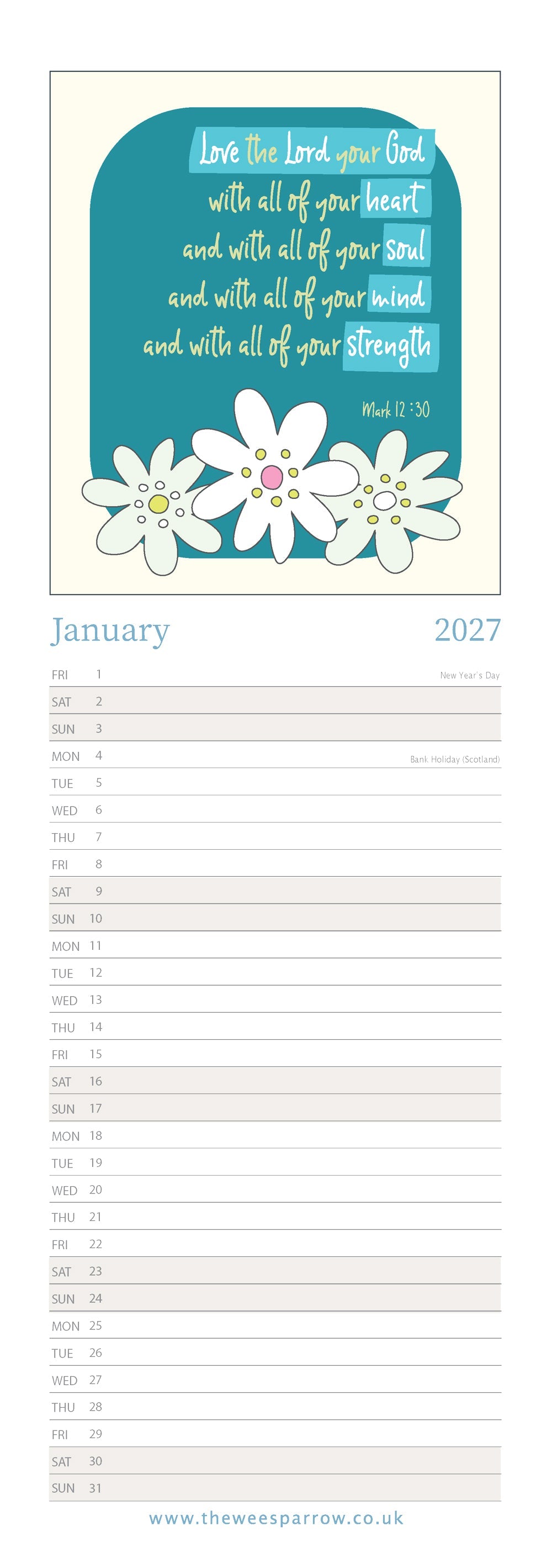 The Wee Sparrow 2027 Calendar (A3 slimline)