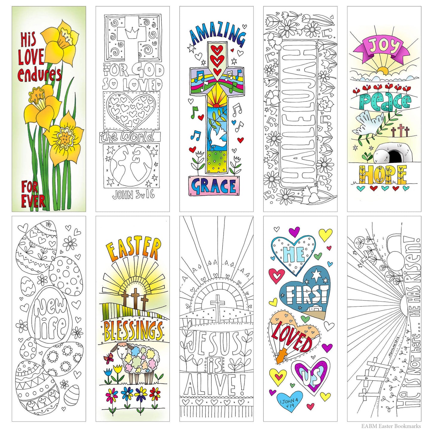 10 Easter Colouring Bookmarks - Re-vived