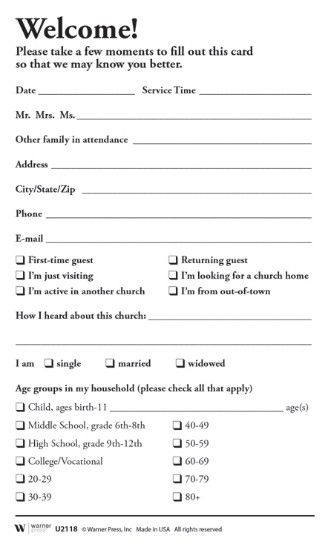 Welcome - Cross Pew Cards -  3"" X 5"" (Pack Of 50) - Re-vived