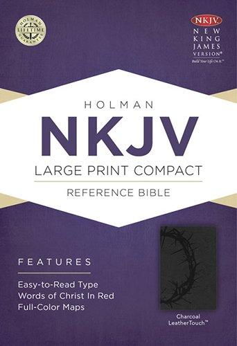 NKJV Large Print Compact Reference Bible, Charcoal Leather Touch