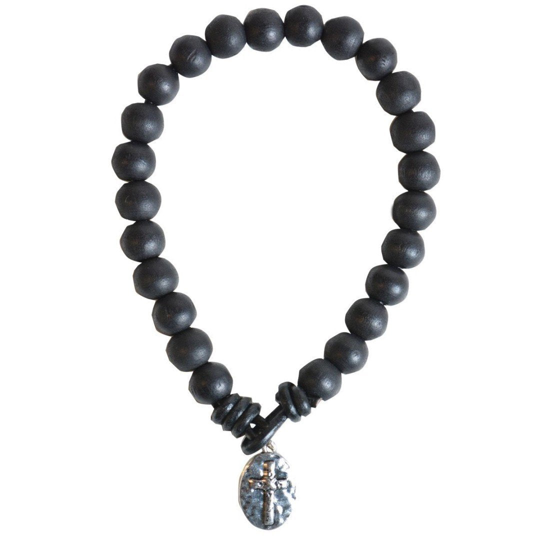 Faith Gear Black Bead With Cross Men's Bracelet