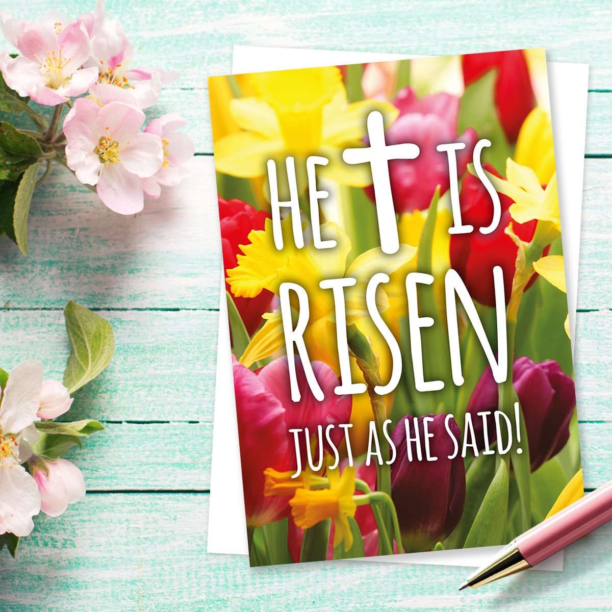 Compassion Christian Charity Easter Cards: Risen/Tulips (Pack of 8)