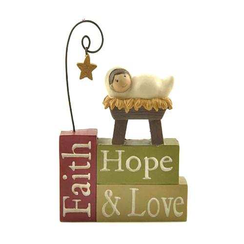 Faith Hope Love with Baby Jesus Blocks