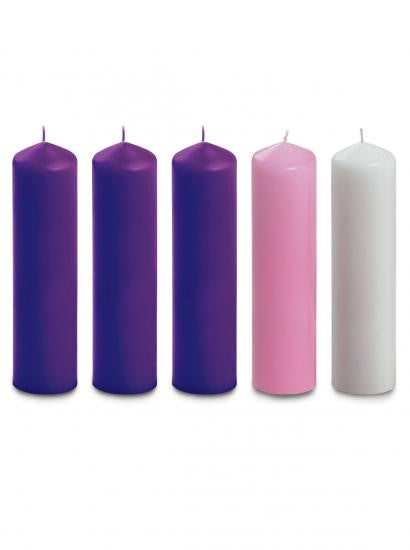 Advent Candle Set 8" x 2" - 3 Purple, 1 Pink, 1 White