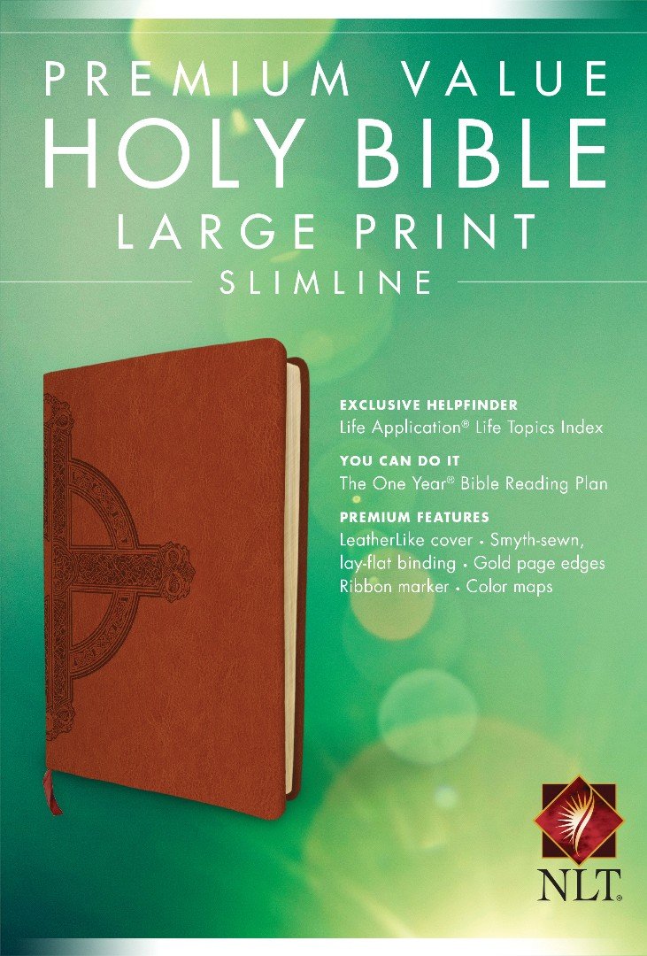NLT Premium Value Slimline Large Print Bible: Cross Design Imitation Leather